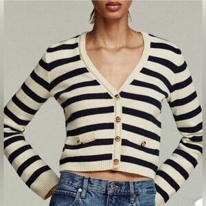 Frame Denim Navy and Cream Striped Cardigan